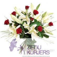 Lilijas ar sarkanām rozēm: Лилии с красные розы: Bouquet 49. cnt. 68.00 €